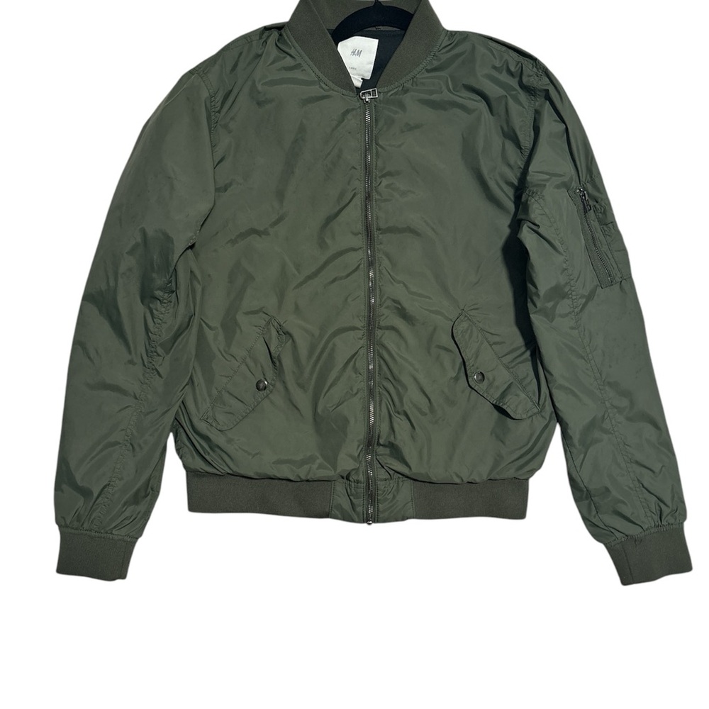 H&M Green Bomber Jacket with Ribbed Details